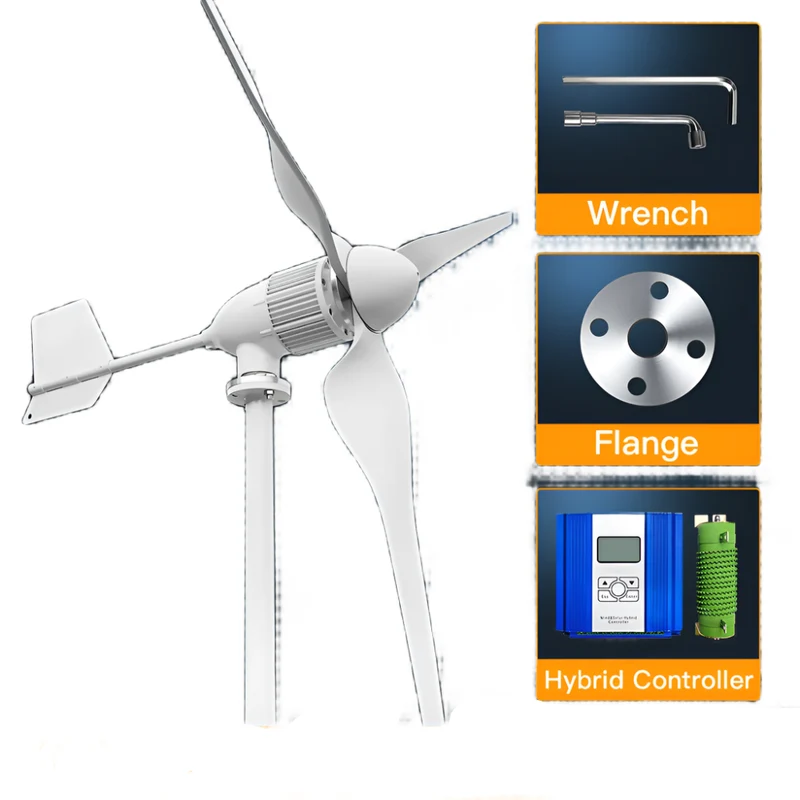 Windturbine – Horizontale As – 6KW Windgenerator – Windenergie Systeem – Duurzame Energie – Laag Aanvangsvermogen – Aluminium Behuizing - 6000W - 24V - Met LCD Hybride Besturing