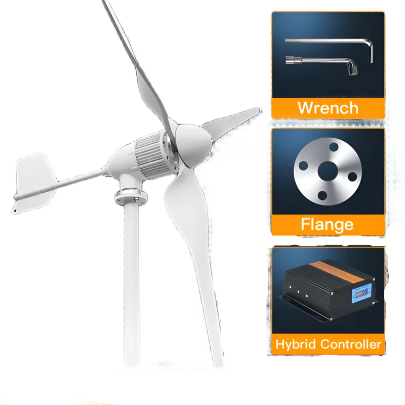Windturbine – Horizontale As – 6KW Windgenerator – Windenergie Systeem – Duurzame Energie – Laag Aanvangsvermogen – Aluminium Behuizing - 6000W - 48V - Met Wind Hybride Besturing