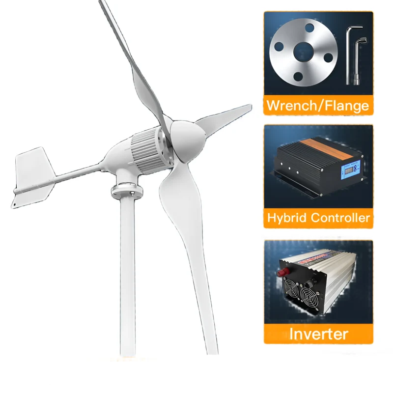 Windturbine – Horizontale As – 6KW Windgenerator – Windenergie Systeem – Duurzame Energie – Laag Aanvangsvermogen – Aluminium Behuizing - 6000W - 24V - Off-grid Systeem 2