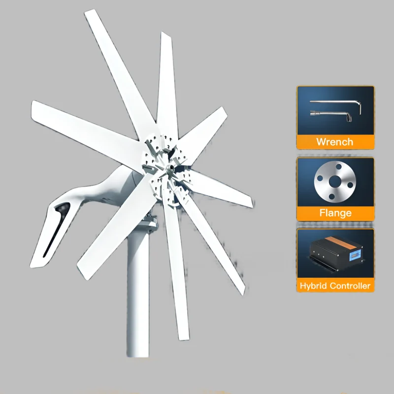 Windturbine – Horizontale Windmolen – Kleine Windgenerator – Duurzame Energie – 1000W Vermogen – Stil En Robuust - 48V - Met MPPT Hybride Regeling