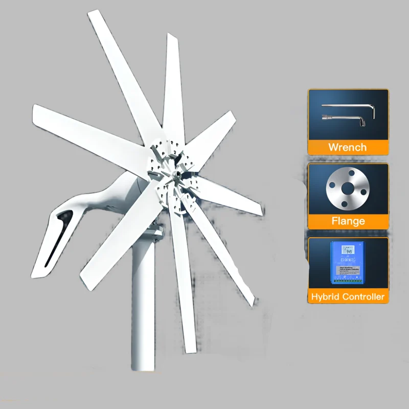 Windturbine – Horizontale Windmolen – Kleine Windgenerator – Duurzame Energie – 1000W Vermogen – Stil En Robuust - 12V - Met LCD Hybride Besturing