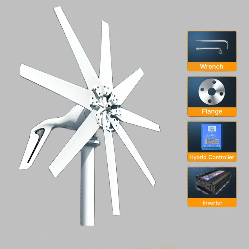 Windturbine – Horizontale Windmolen – Kleine Windgenerator – Duurzame Energie – 1000W Vermogen – Stil En Robuust - 12V - Off-grid systeem