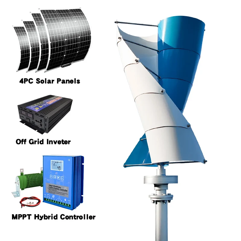 Windturbine – Verticale As Windmolen – Duurzame Generator – Energie Opwekker – 5000W Vermogen – 12V - Met Zonnestelsel