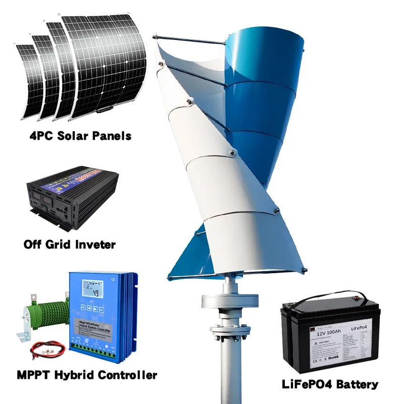 Windturbine – Verticale As Windmolen – Duurzame Generator – Energie Opwekker – 5000W Vermogen – 12V - Met Batterijsysteem