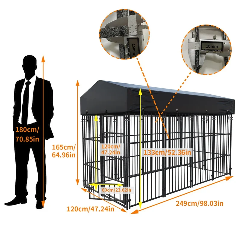 Hondenren – Hondenkennel – Dog Kennel – Hondenhok – Huisdierren – Duurzaam Metalen Frame – Water- En UV-Bestendig Dak - L