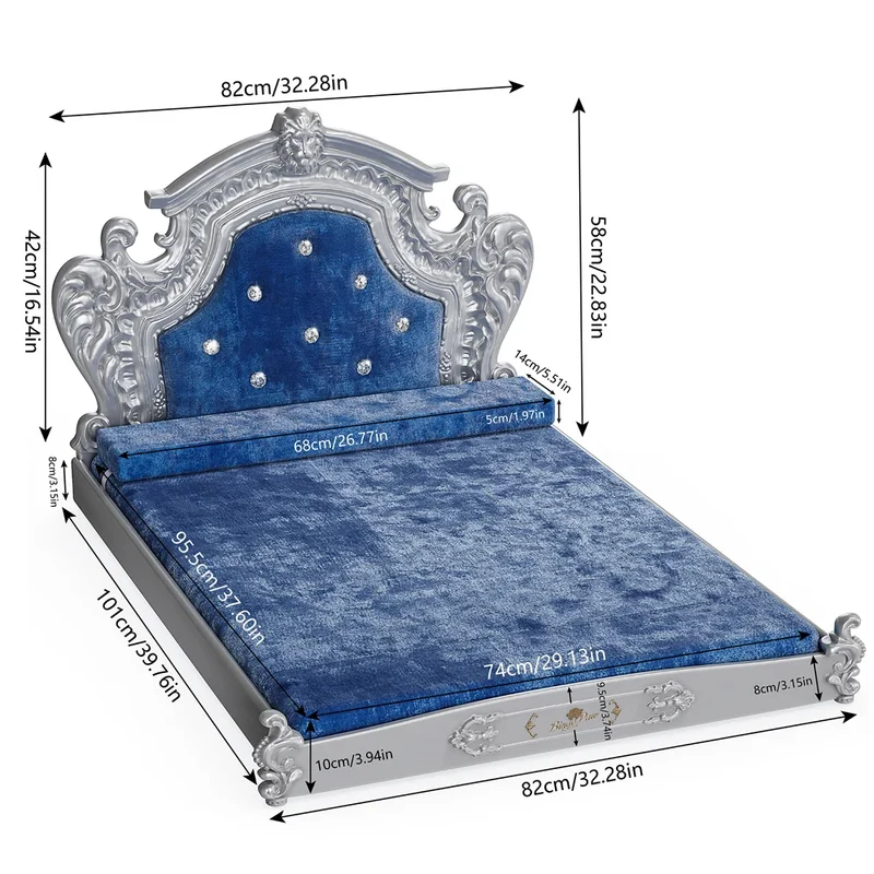 Hondenbed – Groot Hondenkussen – Luxe Hondenmand – Fluwelen Bed – Stevig Frame – Verwijderbare Wasbare Hoes - Blauw - L