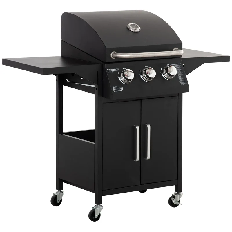 Gasbarbecue – Buitenbarbecue – Grill – Barbecuewagen – Compact – 3 Krachtige Branders – 41x24 Cm Grilloppervlak