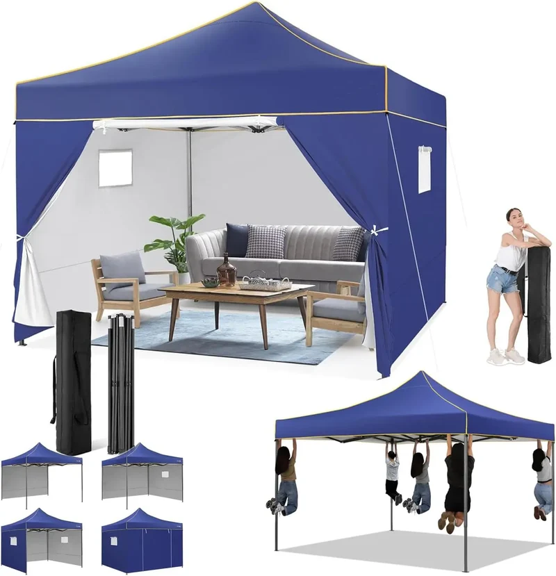 3x3m Pop-Up Partytent – Tuinentent – Evenemententent – Marktstandtent – Campingtent – Waterdicht 410D Oxford – Roestbestendig Frame - Marineblauw