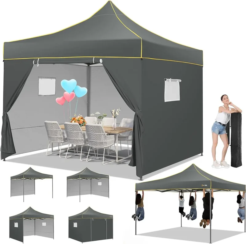 3x3m Pop-Up Partytent – Tuinentent – Evenemententent – Marktstandtent – Campingtent – Waterdicht 410D Oxford – Roestbestendig Frame - Grijs