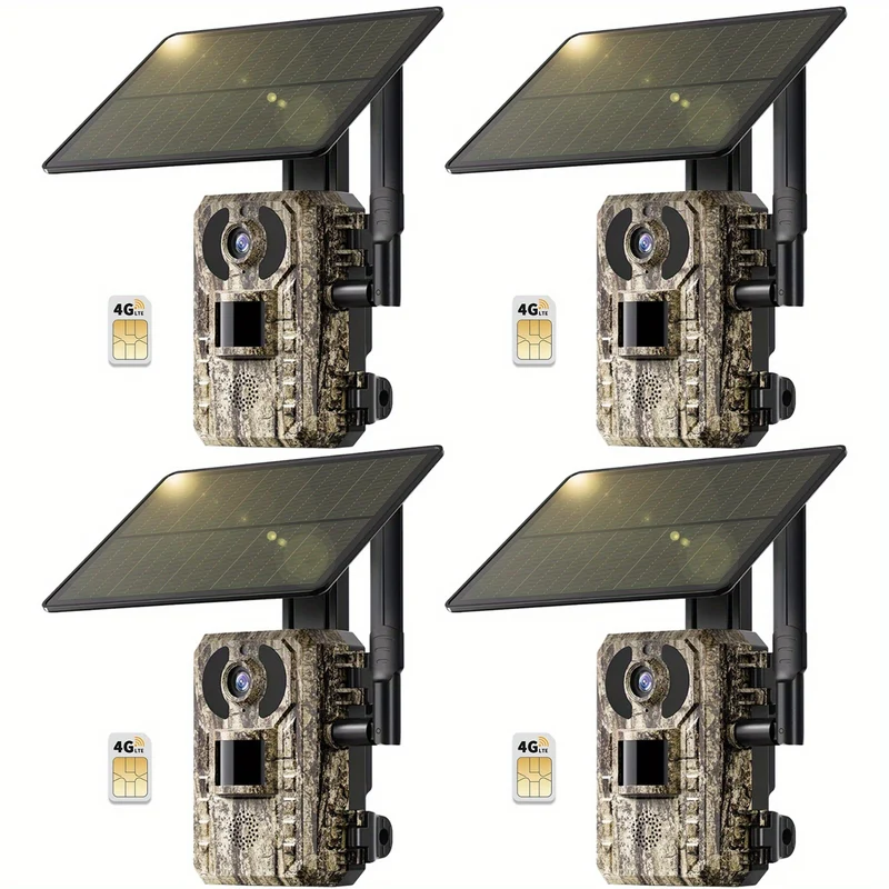 Draadloze 4G Wildcamera – Jachtcamera – Natuurcamera – Bewegingscamera – Beveiligingscamera – 2K HD Resolutie – Zonnepaneel - set van 4 Stuks