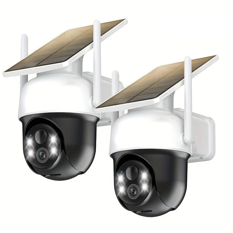 Draadloze Beveiligingscamera – Zonne-energie Camera – Outdoor Camera – 2K Resolutie – 360 Graden Panoramisch Zicht – Helder Kleurnachtzicht - set van 2 Stuks