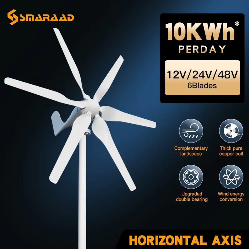 3000W Wind Turbine 12V 24V 48V Free Energy Wind Turbine With Free MPPT Controller Battery 220V For Household Use