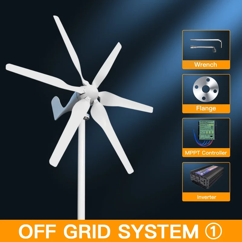 Windturbine – Windgenerator – Windenergie Systeem – Duurzame Energie – 3000W Vermogen – Laag Startpunt - Off-grid Systeem 1 – 24V