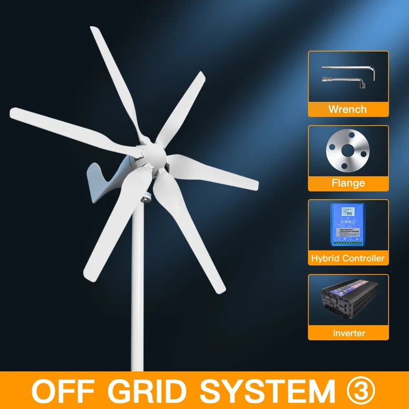 Windturbine – Windgenerator – Windenergie Systeem – Duurzame Energie – 3000W Vermogen – Laag Startpunt - Off-grid Systeem 2 – 12V