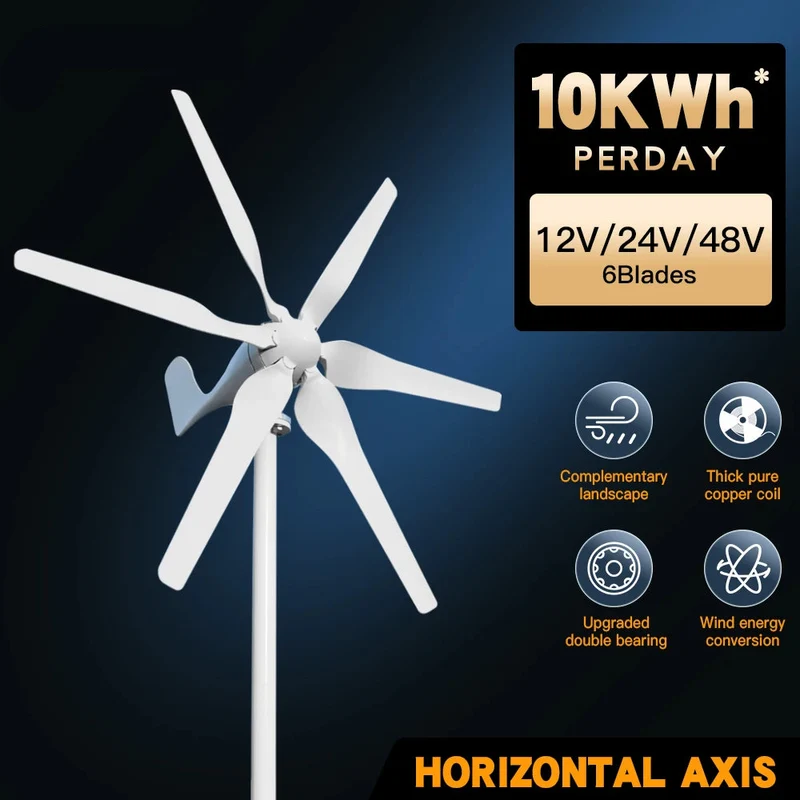 Windturbine – Windgenerator – Windenergie Systeem – Duurzame Energie – 3000W Vermogen – Laag Startpunt - Off-grid Systeem 1 – 48V