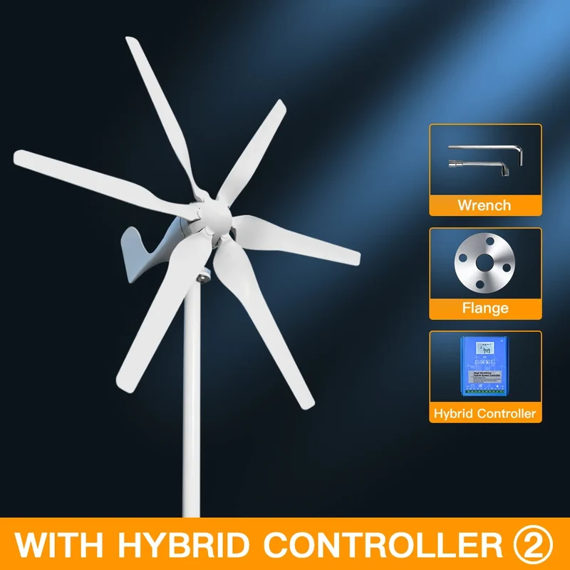 Windturbine – Windgenerator – Windenergie Systeem – Duurzame Energie – 3000W Vermogen – Laag Startpunt - Met Hybride Besturing – 24V