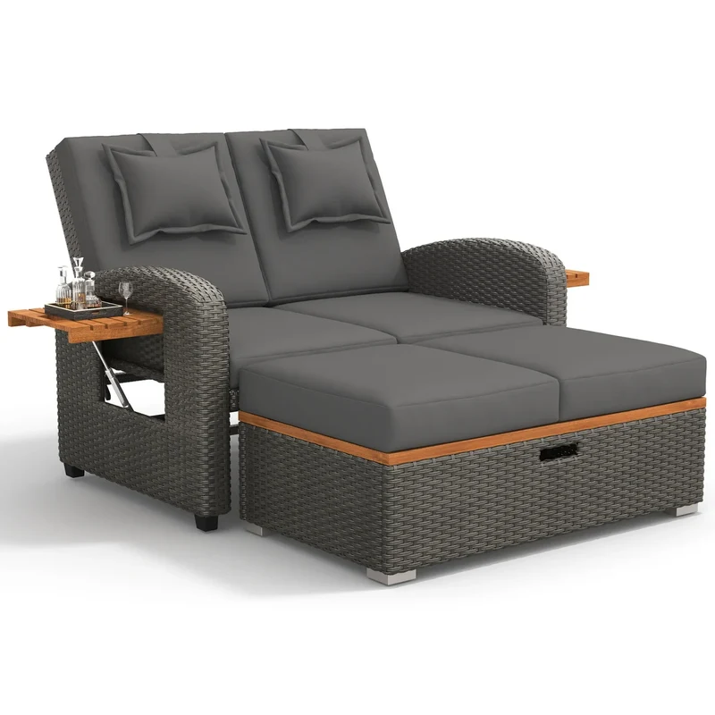 Tuinset – Buitenmeubel – Loungeset – Relaxstoel – Verstelbare Rugleuning – Weerbestendig Rattan – Opbergruimte Voetensteun