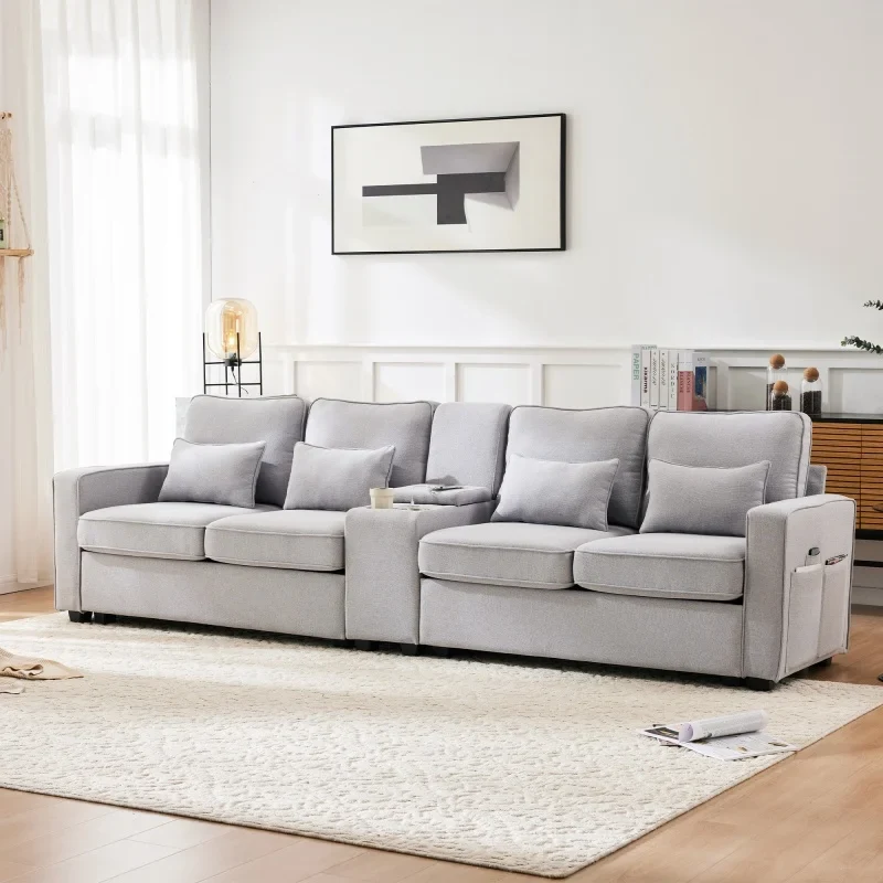 Bank – Sofa – Zitbank – Loveseat – Linnen Bekleding – USB-Poort – Bekerhouders