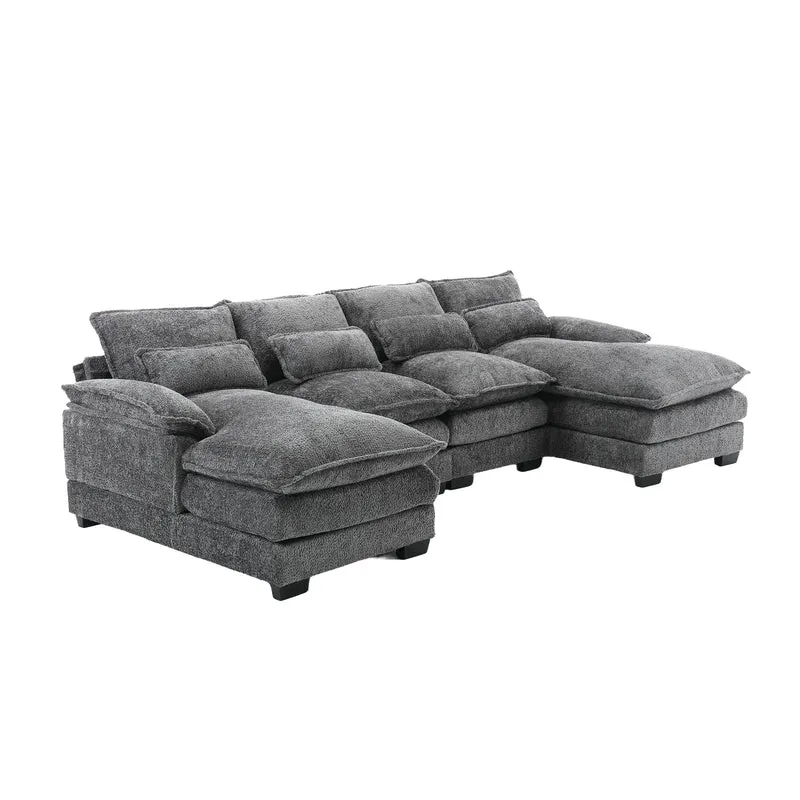 U-Vormige Bank – Hoekbank – Loungesofa – Gezinsbank – Bouclé Stof – Ergonomische Lendenkussens – Multiplex Frame