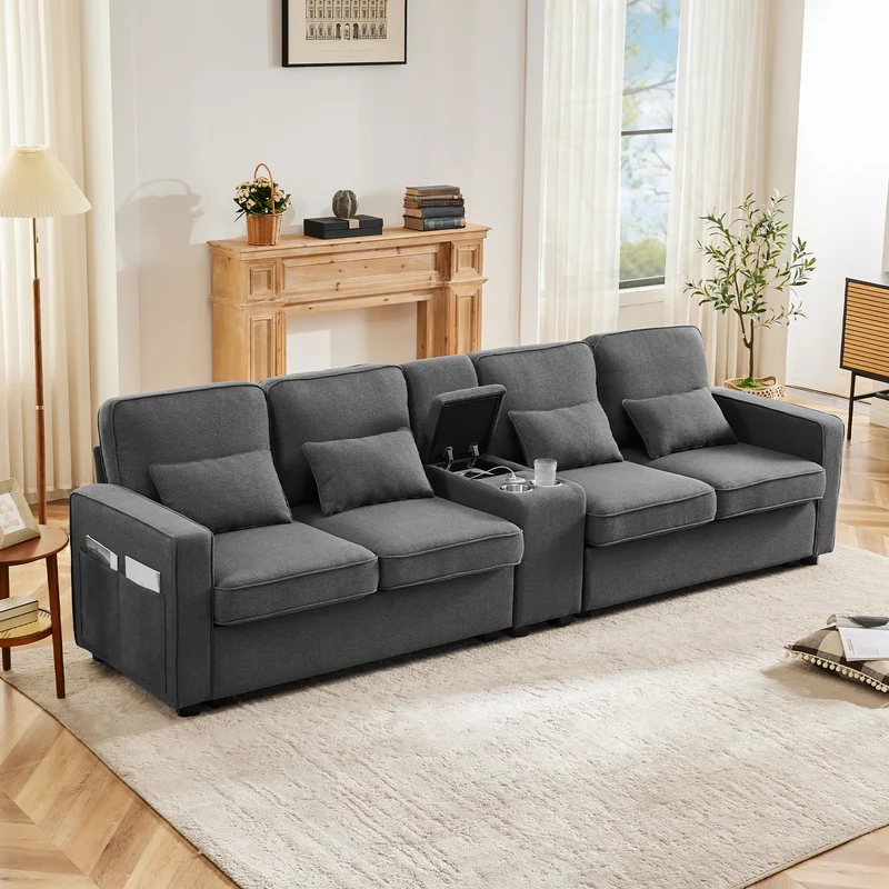 Bank – Sofa – Zitsalon – Zitmeubel – 4-5 Persoons – Ademend Linnen – Ingebouwde USB-Poort