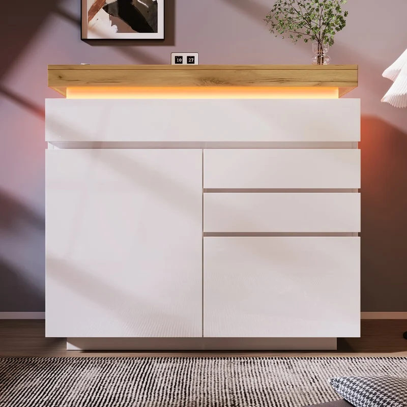 Ladekast – Ladenkast – Opbergkast – Kast – Kommode – Hoogglans – Verstelbare Legplanken – LED-Verlichting
