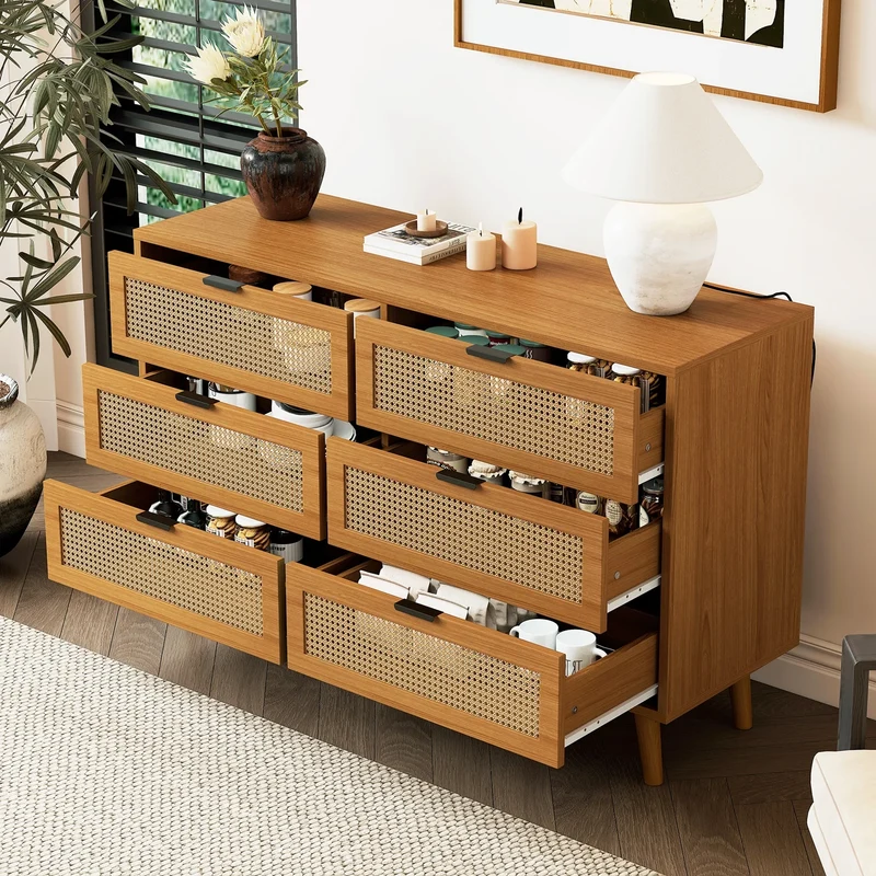 Ladekast – Opberger – Kast – Bergmeubel – Dressoir – 6 Ruime Lades – Walnotenkleur – Massief Houten Poten