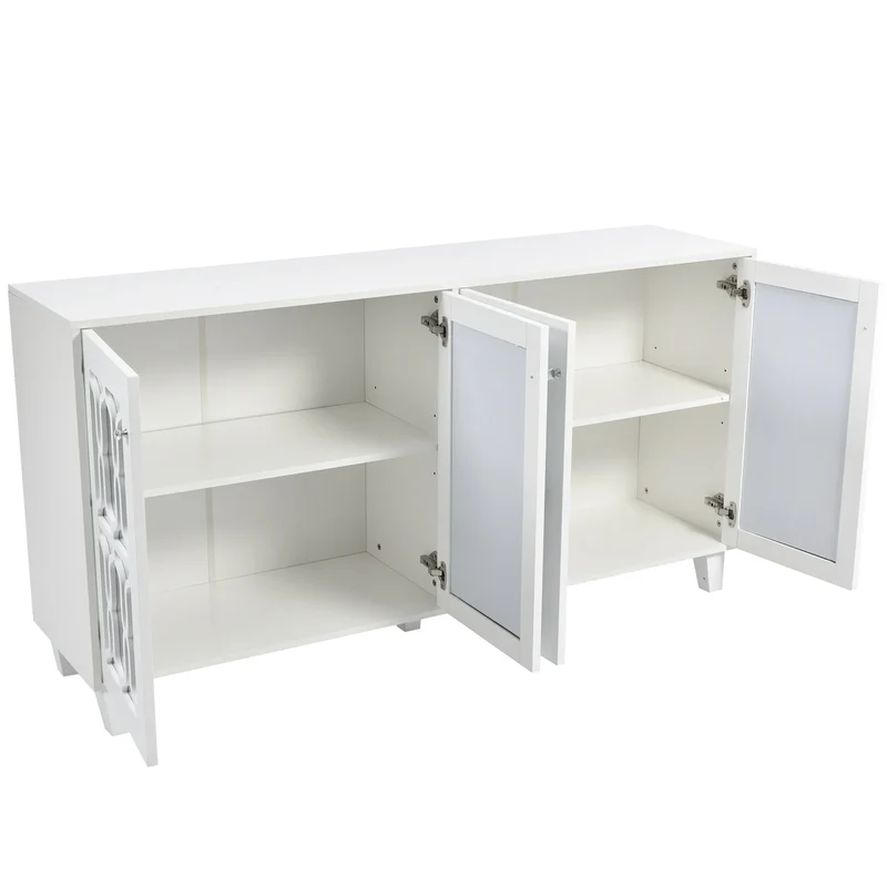 Dressoir – Opbergkast – Kasten – Sideboard – Buffetkast – Ivoor – Ruime Opbergruimte – Duurzaam MDF Met Houten Poten