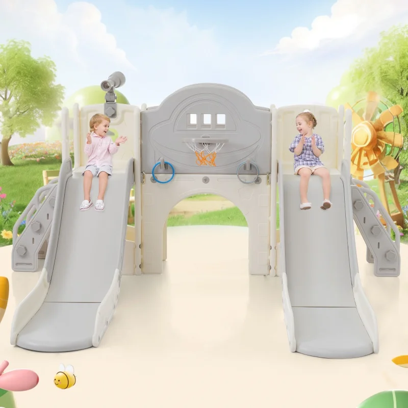 Speelset – Speeltoestel – Kinderspeelset – Buiten Speelplek – Dubbele Glijbanen – Veilig Kunststof