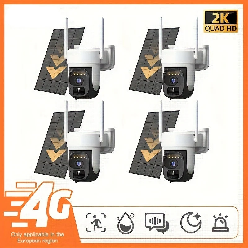Draadloze Beveiligingscamera – Buitencamera – PTZ Camera – 3G 4G Camera – 2K 1296p Resolutie – Nachtzicht – 8000mAh Batterij - set van 4 Stuks