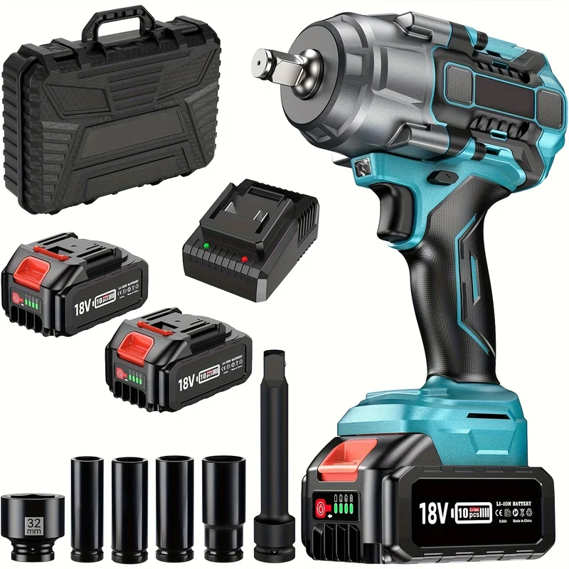 Draadloze Slagmoersleutel – Accu Slagmoersleutel – Elektrische Slagmoersleutel – Batterij Slagmoersleutel – Slagmoersleutel 1300 Nm – Borstelloze Motor – Inclusief 2x 5000 mAh Batterijen
