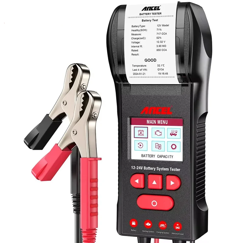 Batterijtester – Accutester – Accu Checker – Voltage Meter – Batterij Diagnosedoos – 12V En 24V – Ingebouwde Printer