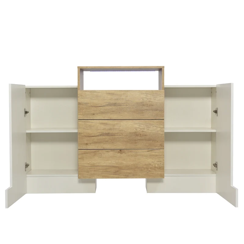 Kast – Opbergkast – Meubel – Dressoir – Hoogglans Wit – Verstelbare Planken – Kleurrijke LED-Verlichting