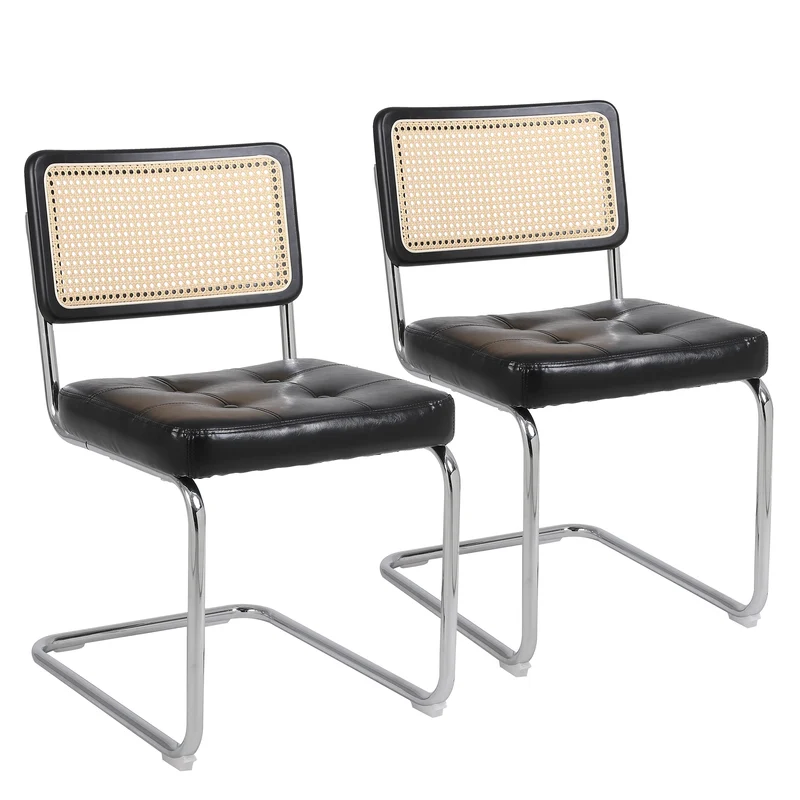 Eetkamerstoelen – Stoelen – Zitmeubels – Zithoeken – PU-Leder – Ergonomisch Design – Metalen Poten - Set van 2 - 50 x 61 x 81 cm - Zwart