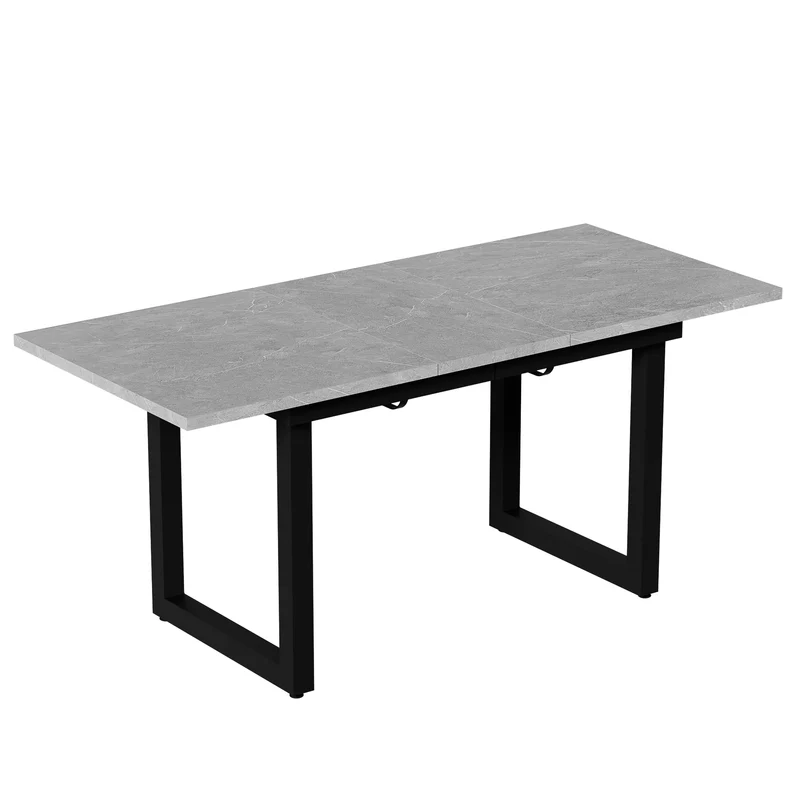 Industriële Eettafel – Uittrekbare Tafel – Verstelbare Tafelpoten – Betonlook Tafel – MDF Blad – 140-180 Cm Lang – Metalen Frame
