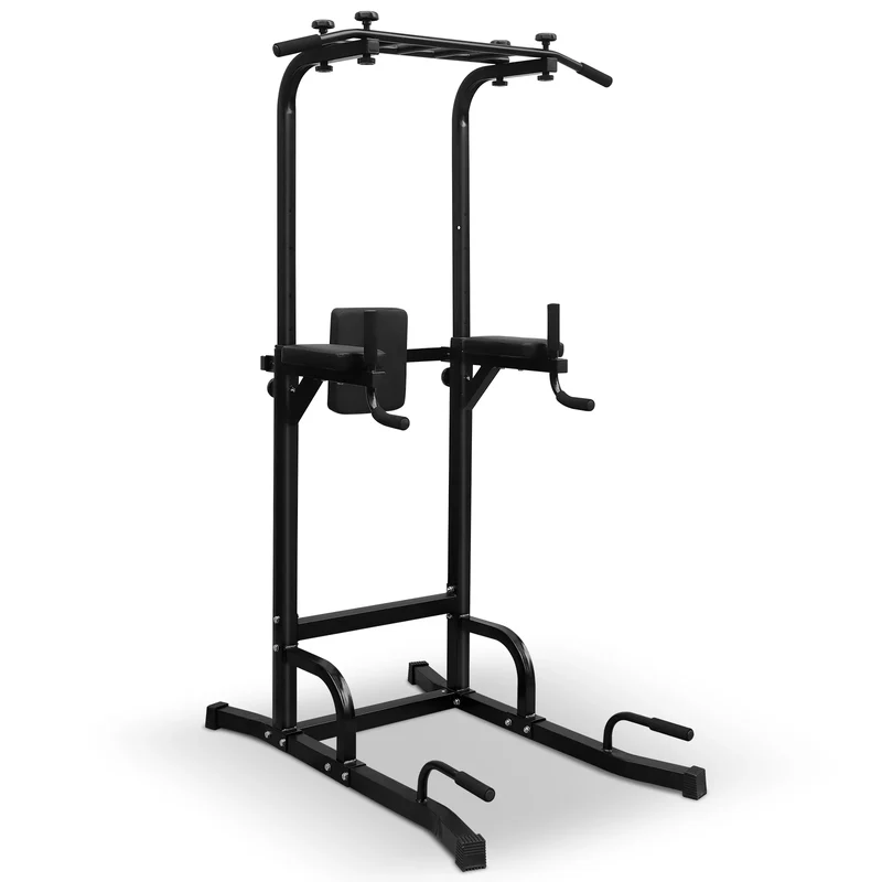 Power Tower – Fitnessstation – Thuisgym – Krachtstation – Workoutapparaat – Draagvermogen Tot 200 Kg – In Hoogte Verstelbaar - 225 x 97 x 207 - Zwart