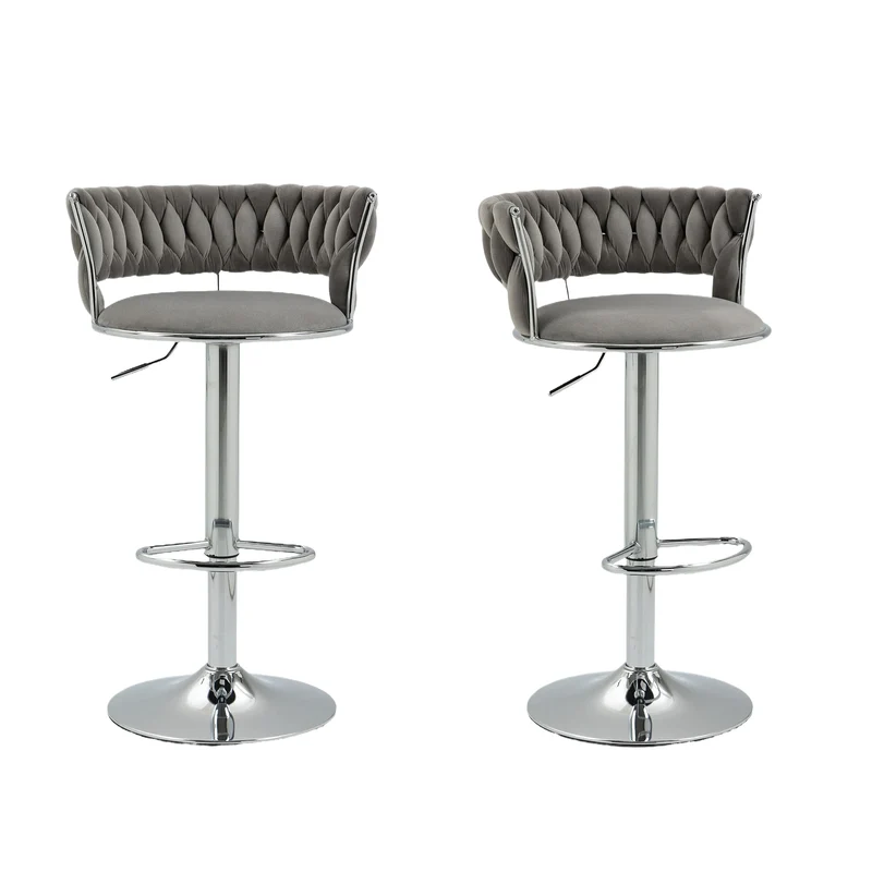 Barkrukken – Draaibare Krukken – Keukenstoelen – Barstoelen – 360 Graden Draaibaar – Verstelbare Hoogte – Velvet Bekleding - 54 x 46 x 97 cm - Grijs