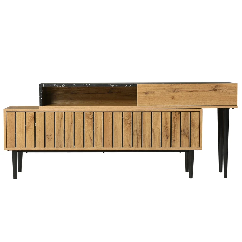 TV-Meubel – Tv-Kast – Media-Meubel – Wandmeubel – Modern Design – Marmerlook En Hout – Geschikt Voor 40-49 Inch Televisies - 129 x 30 x 58 cm - Bruin