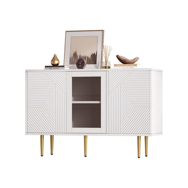 Kast – Opbergkast – Woonkamer Meubel – Dressoir – Spaanplaat – Metalen Poten – 120 x 38 x 79.5 cm - Wit