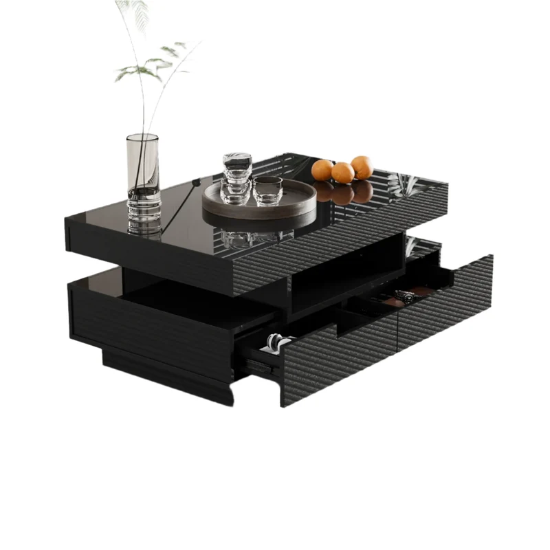 Salontafel – Koffietafel – Woonkamertafel – Opbergtafel – LED-Verlichting – 80 X 50 X 36 Cm – Vier Lades - Zwart