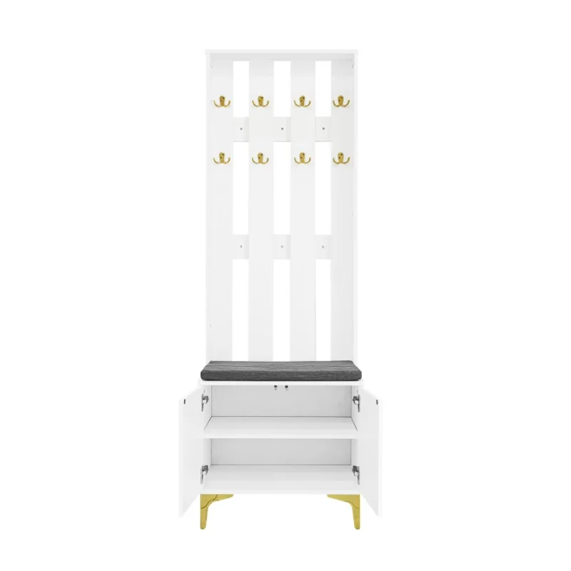 Kapstok – Halrek – Jassenhouder – Opberger – Moderne Deuren – Push-To-Open Systeem – Verstelbare Legplanken - 60.5 × 180.5 × 35.2 cm - Wit