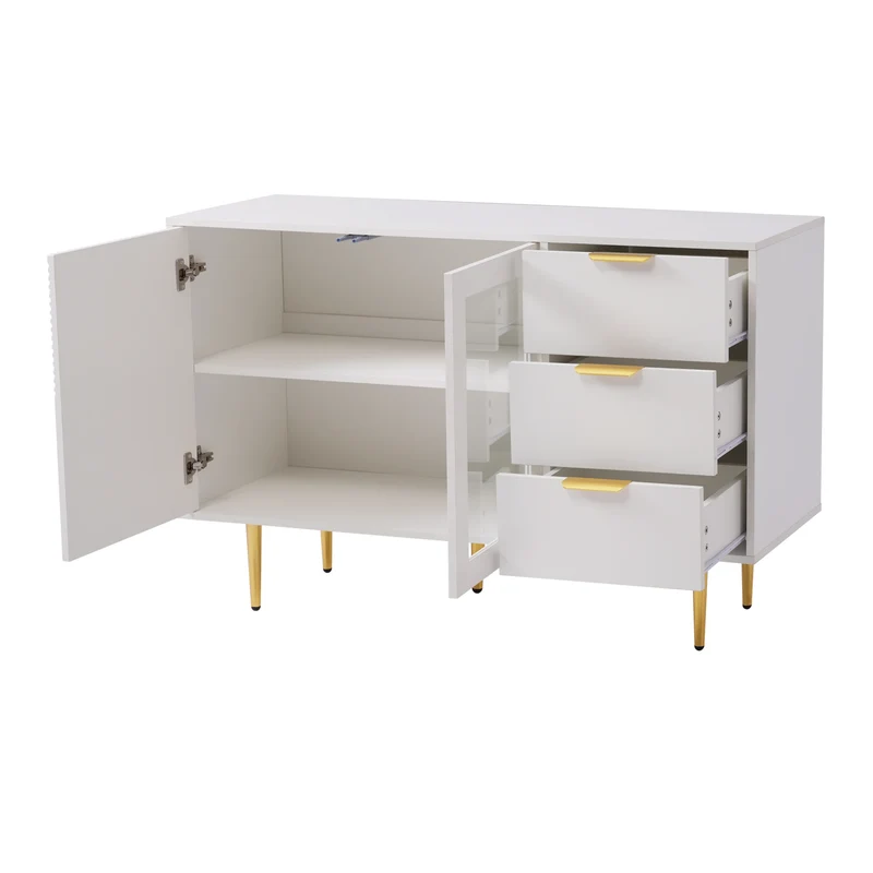 Opbergkast – Opbergmeubel – Kast Met Lades – Kast Met Glazen Deuren – 120 X 38 X 79,5 Cm – MDF En Metalen Poot