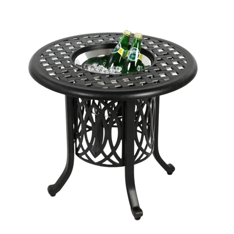 Aluminium Bijzettafel – Buiten Tafel – Tuinmeubel – Koffietafel – Compact Formaat – Ingebouwd Ijsbakje – Weerbestendig