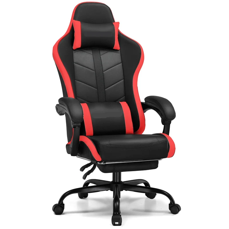 Ergonomische Gaming- & Bureaustoel – Game Stoel – Bureaustoel – Werkstoel – Relaxstoel – Verstelbare Rugleuning – Uittrekbare Voetensteun - Rood