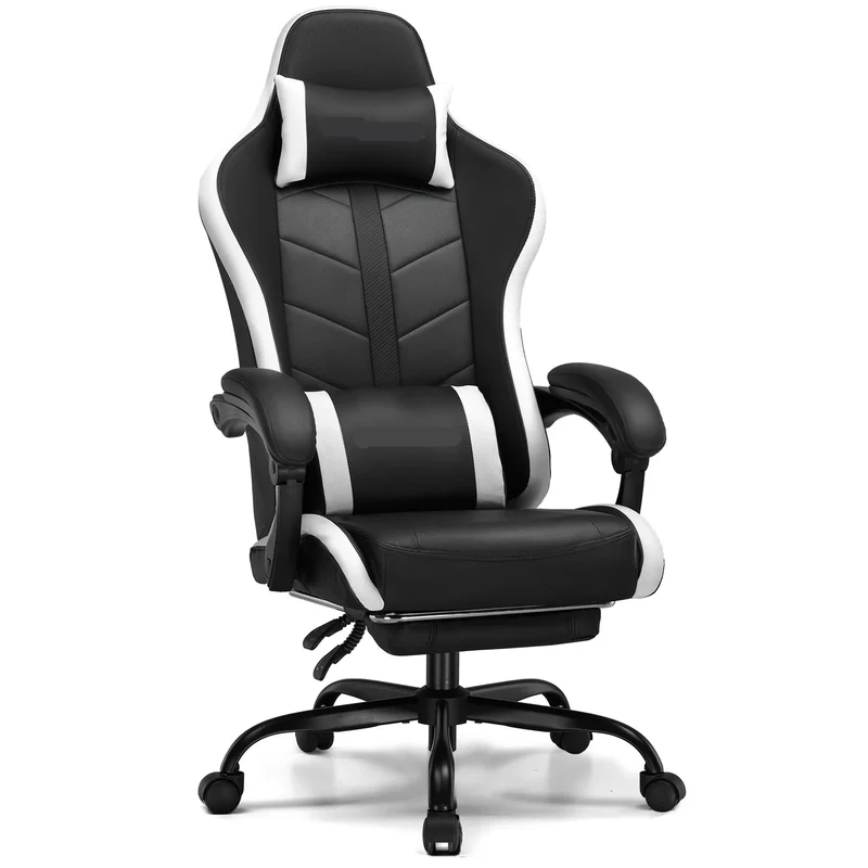 Ergonomische Gaming- & Bureaustoel – Game Stoel – Bureaustoel – Werkstoel – Relaxstoel – Verstelbare Rugleuning – Uittrekbare Voetensteun - Wit