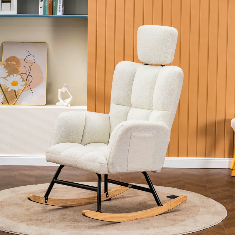 Schommelstoel – Schommelstoel Voor Binnen – Relaxstoel – Woonkamerstoel – Kinderkamerstoel – Ergonomisch Design – Metalen Frame - Beige