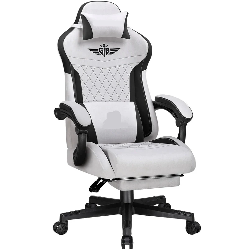 Ergonomische Bureaustoel – Gamingstoel – Kantoorbureau Stoel – Comfortabele Stoel – Verstelbare Rugleuning – Ademend Stof – Voetensteun - Grijs