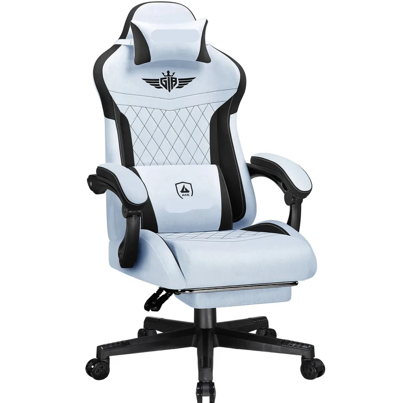 Ergonomische Bureaustoel – Gamingstoel – Kantoorbureau Stoel – Comfortabele Stoel – Verstelbare Rugleuning – Ademend Stof – Voetensteun - Lichtblauw