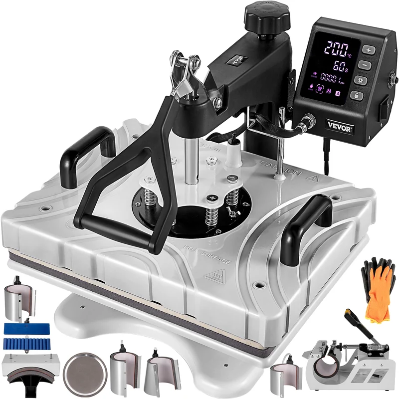 Multifunctionele Heat Press Machine – Hittepers – Transferpers – Textielpers – 10-in-1 Accessoires – 30x38 Cm Verwarmingsplaat – 360° Draaibaar