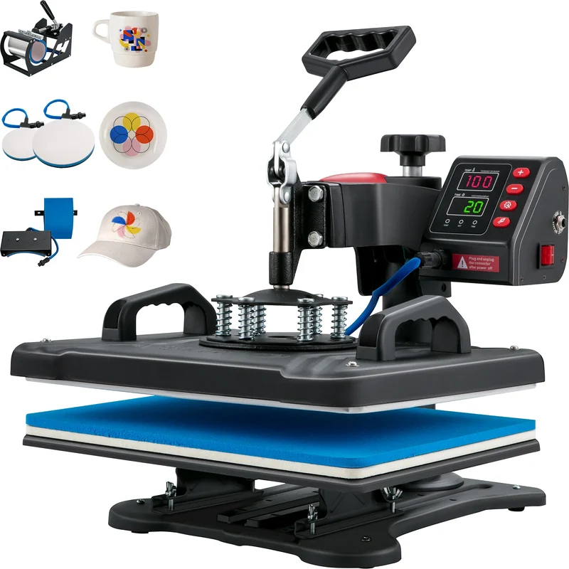 5-in-1 Warmtepers – Hittepers – Transferpers – Sublimatiepers – Textielpers – Grote Hitteplaat 30x38 cm – Digitale Temperatuur- en Timerregeling