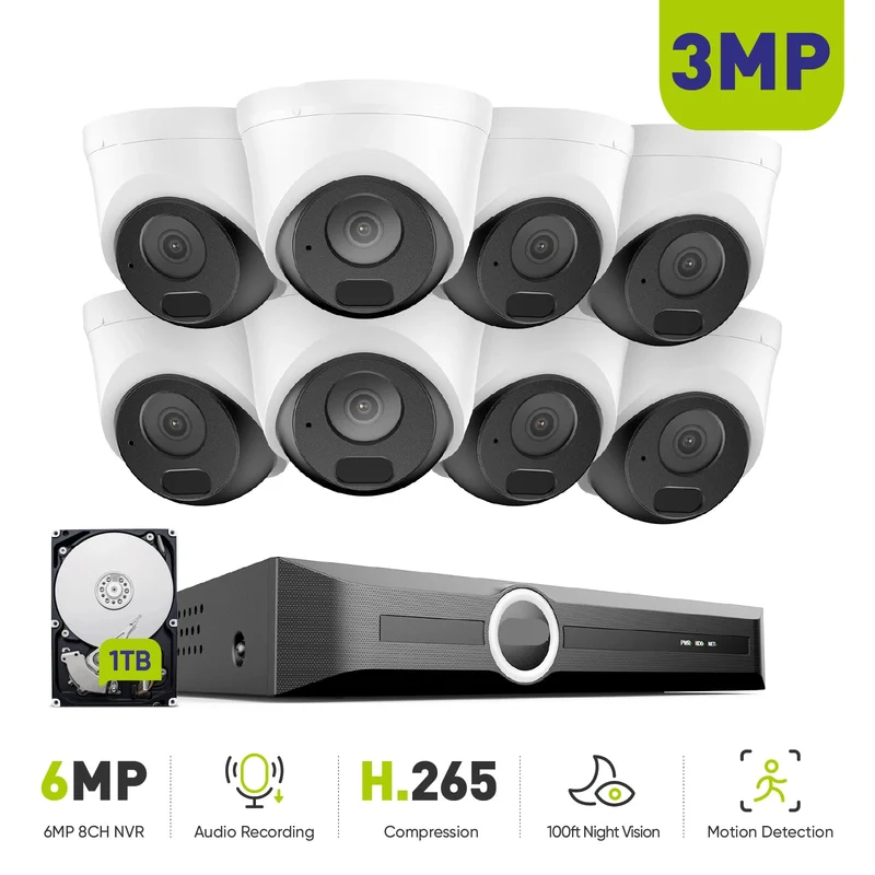 Beveiligingscamera Set – Bewakingscamera – Cameraset – Beveiligingssysteem – 3MP Resolutie – Nachtzicht Tot 30 Meter – IP67 Waterdicht - Ingebouwde HDD: Geen